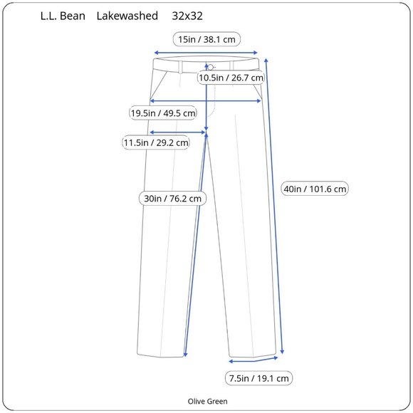 L.L. Bean Outlet Standard Fit Deep Olive Lakewashed 32x32 Men Khaki Pants - Picture 2 of 12
